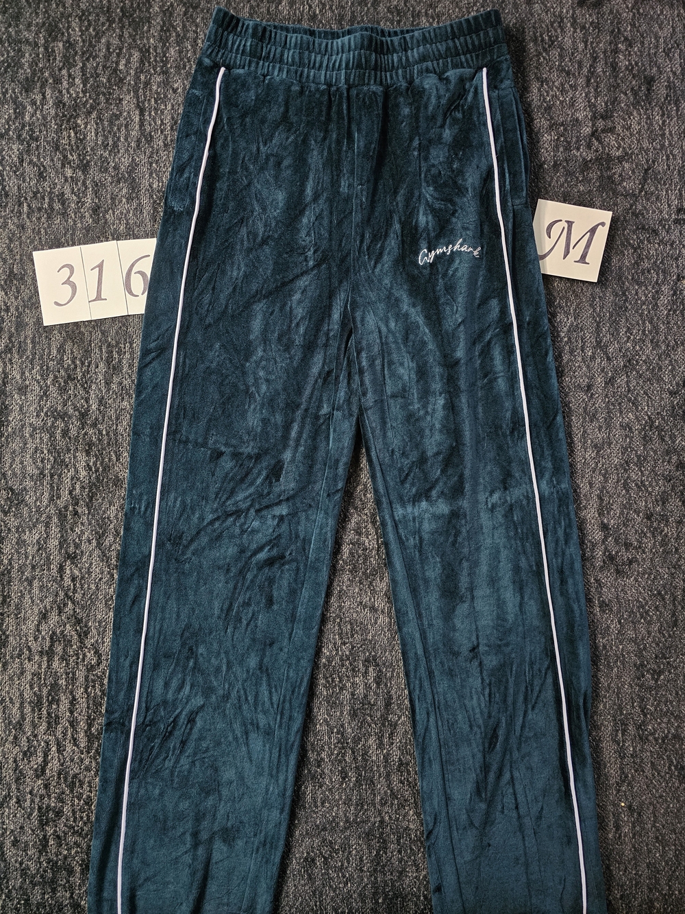 Gymshark Teal Velour Track Pants with White Piping
